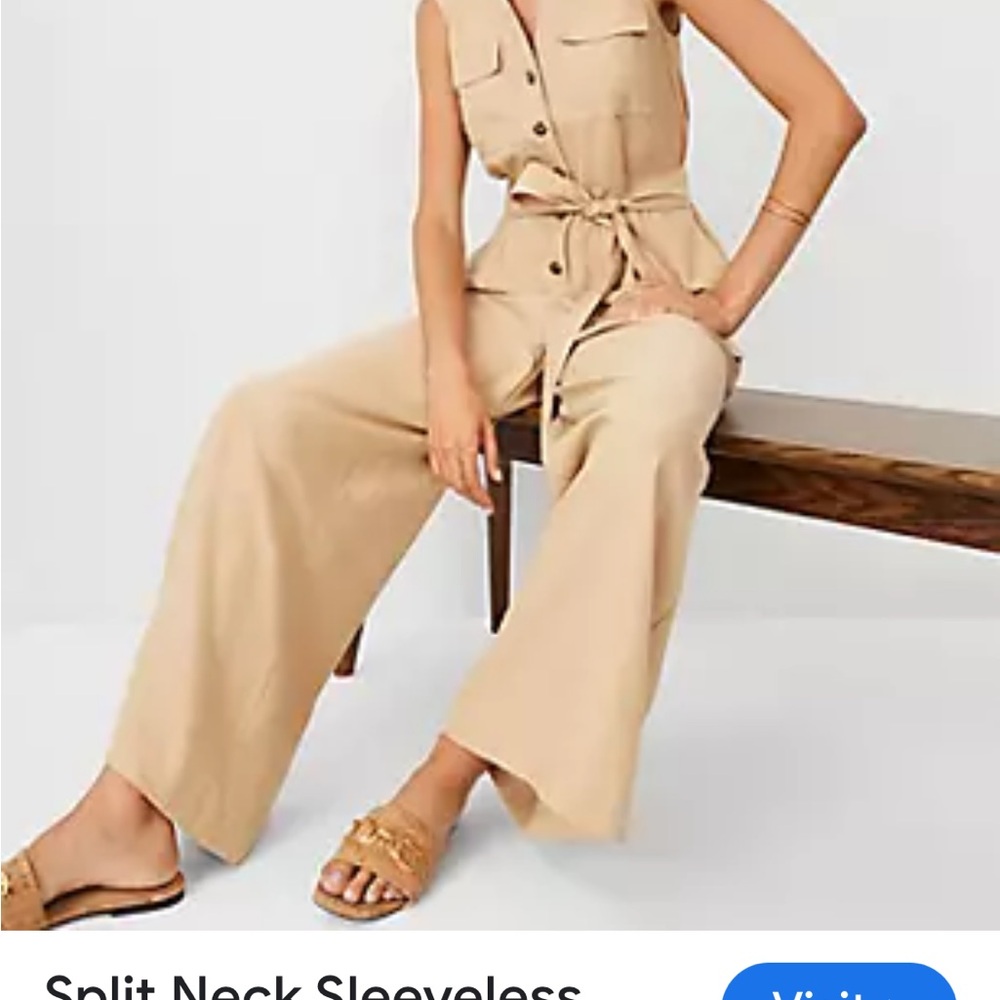 Ann Taylor Tan Sleeveless Jumpsuit with Belted Waist